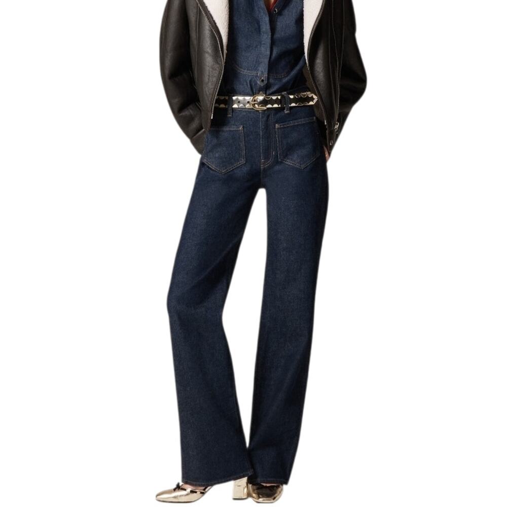 J. Crew Full Length Slim Wide Leg Trouser Jeans Patch Pocket Dark Rinse Wash 26